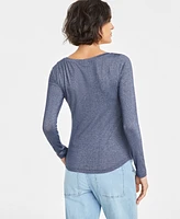 On 34th Women's Scoop-Neck Metallic-Knit Long-Sleeve Top, Created for Macy's