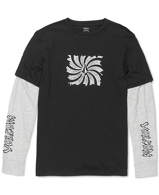 Volcom Big Boys Midnight Layered-Look Long-Sleeve Graphic T-Shirt