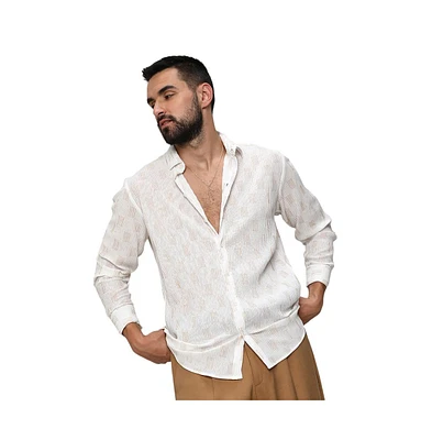 Campus Sutra Men's Chalk White Foil-Pleated Shirt