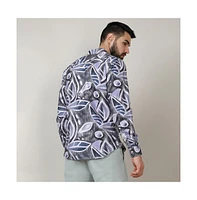 Men's Charcoal Grey & Prussian Blue Marble Foliage Shirt