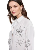 Karl Lagerfeld Paris Women's Embellished Button-Front Top