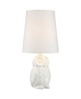 360 Lighting Night Owl Country Cottage Accent Table Lamp 19" High Soft White Ceramic Fabric Tapered Drum Shade for Bedroom House Home Bedside Nightsta