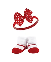 Hudson Baby Baby Girls Headband and Socks Giftset, Red Houndstooth, One