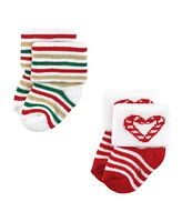 Hudson Baby Girls Cotton Rich Newborn and Terry Socks, 12 Days Of Christmas