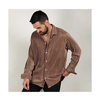 Men's Mocha Brown Pleat-Creased Shirt