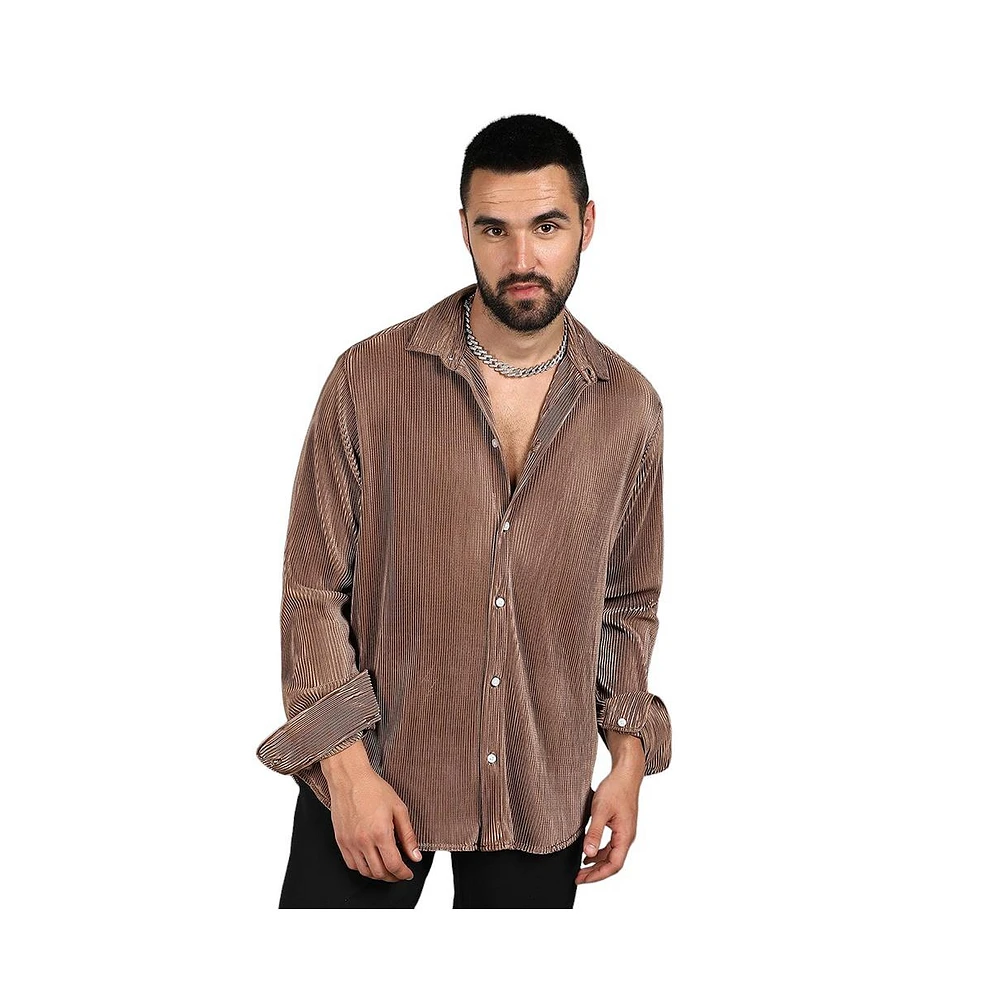 Campus Sutra Men's Mocha Brown Pleat-Creased Shirt