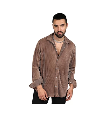 Campus Sutra Men's Mocha Brown Pleat-Creased Shirt