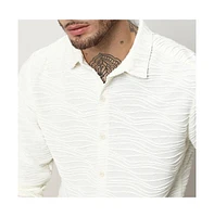 Campus Sutra Men's Ivory White Self-Design Wave Shirt