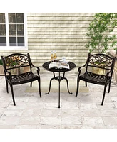 Vebreda Cast Aluminum Dining Chairs Set of 2 with Patio Chairs Armrests Flower Pattern