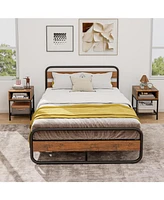 Sugift Industrial Nightstand End Side Table with Mesh Shelf