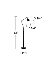 360 Lighting Wray Modern Mid Century Industrial Adjustable Floor Lamp Standing 61" Tall Flat Black Warm Antique Brass Metal Swivel Cone Shade for Livi