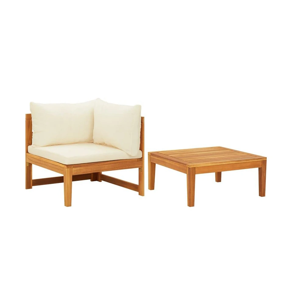 vidaXL 2 Piece Patio Lounge Set with Cream White Cushions Acacia Wood