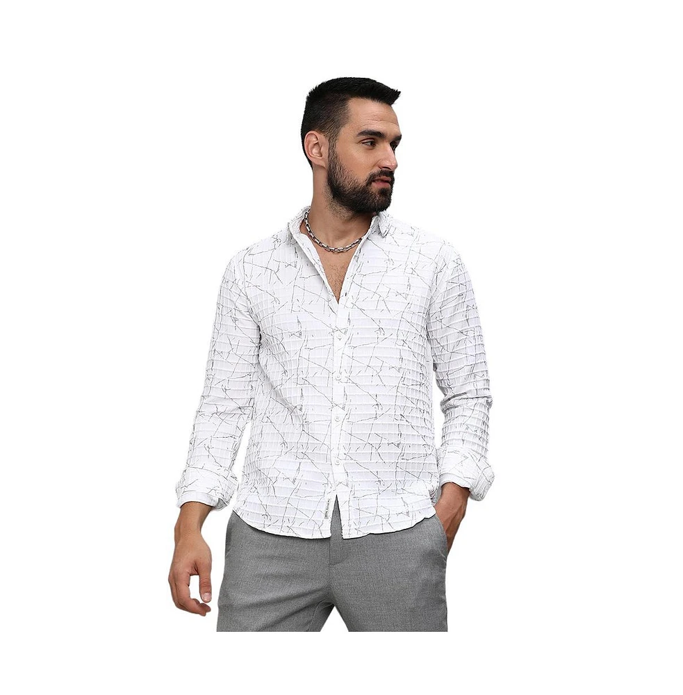 Campus Sutra Men's Chalk White Holographic Veined Textured Shirt