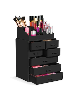 Sorbus Medium 7 Drawer Makeup Organizer Case with Lipstick Slots & Makeup Brush Holders (Purple)