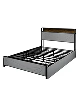 Mondawe Dark Grey Full Size Bed Frame with 4 Storage Drawers and 2 Usb Ports