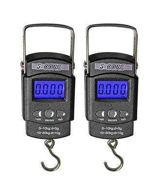 5 Core Fishing Scale 110lb/50kg Hanging Digital Luggage Weighing Scales w Measuring Tape - 2PCS