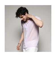 Men's White & Lavender Balanced Striped Shirt