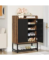 Tribesigns Shoe Cabinet with Doors, 5-Tier Shoe Storage Cabinet for Entryway Hallway, Wooden Shoe Rack Organizer Cabinet for 15-20 Pair of Shoes, Blac