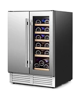 Sugift 2-in-1 Beverage and Wine Cooler with Independent Temperature Control and Led Lights