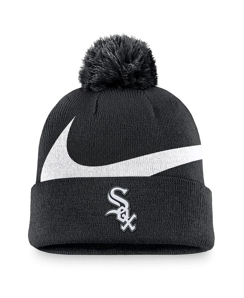 Nike Men's Black Chicago White Sox Swoosh Peak Cuffed Knit Hat with Pom