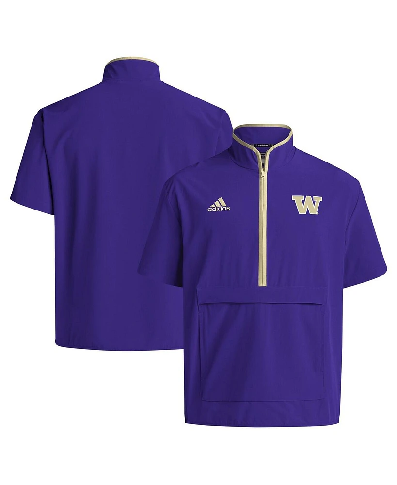 Adidas Men's Purple Washington Huskies Coaches Sideline Half-Zip Short Sleeve Jacket