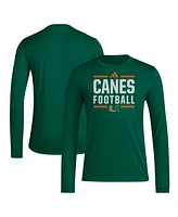 Adidas Men's Green Miami Hurricanes Locker Football Pre-Game Aeroready Long Sleeve T-Shirt