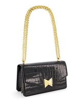 Mac Duggal Gold Plated Hardware Crocodile Leather Shoulder Bag