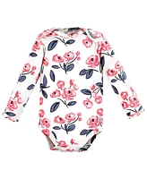 Touched by Nature Baby Girls Cotton Long-Sleeve Bodysuits, Bubblegum Floral, Preemie