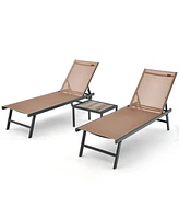 Skonyon 3 Pieces Patio Chaise Lounge Chair and Table Set for Poolside Yard