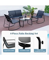 Vebreda 4 Piece Patio Rocking Set with Glass-Top Table