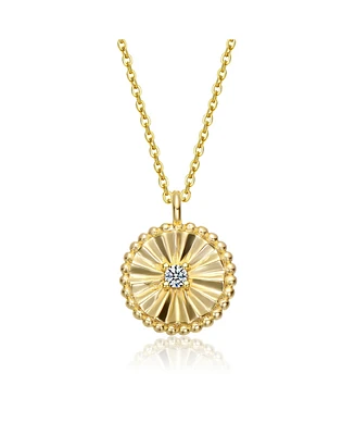 GiGiGirl Sterling Silver 14k Gold Plated Cubic Zirconia Textured Circle Pendant Necklace