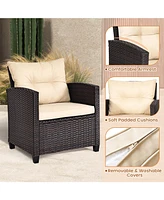 Givimo 3 Pieces Patio Rattan Furniture Set with Washable Cushions and Tempered Glass Tabletop