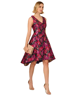 Adrianna Papell Women's Ruffled Floral Jacquard High-Low-Hem Dress