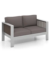 Skonyon Patio Aluminum Loveseat Sofa Outdoor Furniture Set with Thick Back and Seat Cushions