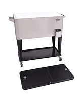 Skonyon 80 Quart Patio Rolling Stainless Steel Ice Beverage Cooler