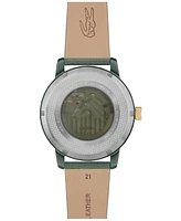 Lacoste L.12.12 Automatique Men's Green Leather Strap Watch 44mm