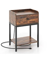 Sugift Industrial Bedside Table Nightstand with Charging Station