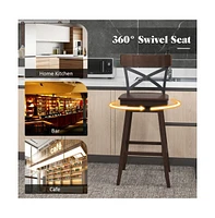 Sugift Set of 2 Wooden Swivel Bar Stools with Open X Back and Footrest