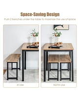 Inolait 3 Pieces Dining Table Set with 2 Benches for Dining Room Kitchen Bar