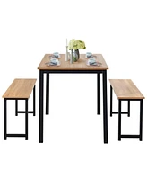 Inolait 3 Pieces Dining Table Set with 2 Benches for Dining Room Kitchen Bar