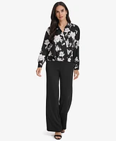 Calvin Klein Women's Printed Faux-Wrap Collared Top