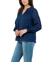 Fever Women's Clip Dot Top with Smocked Cuff