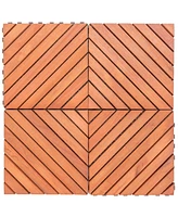 Simplie Fun Outdoor Patio 12-Diagonal Slat Eucalyptus Interlocking Deck Tile (Set Of 10 Tiles)