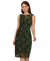 Adrianna Papell Women's Floral Metallic Midi Sheath Dress