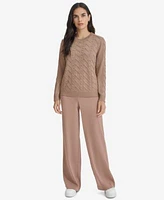 Calvin Klein Womens Metallic Cable Knit Sweater Wide Leg Pants