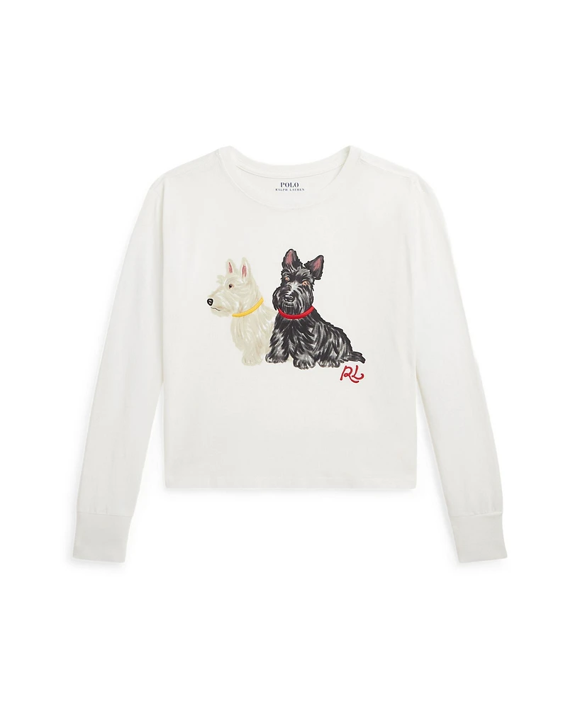 Polo Ralph Lauren Big Girls Dog Print Jersey Boxy Long Sleeve Tee