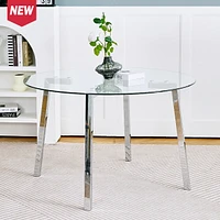 Streamdale Furniture Chrome Leg Glass Dining Table, Modern Minimalist Design