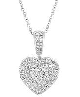 Effy Diamond Heart Cluster Double Halo 18" Pendant Necklace (5/8 ct. t.w.) in 14k White Gold