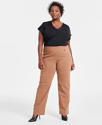 I.n.c. International Concepts Plus Mid-Rise Pull-On Straight-Leg Pants