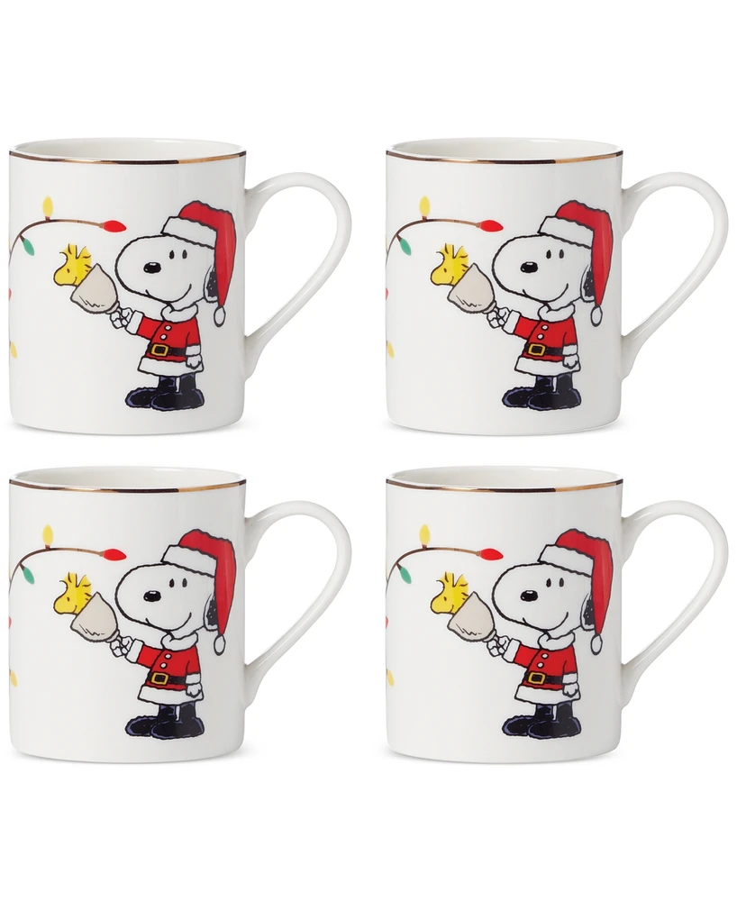 Lenox Santa Snoopy & Woodstock Mugs, Set of 4